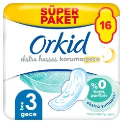 Orkid Ekstra Hassas Gece Hijyenik Ped 16'lı